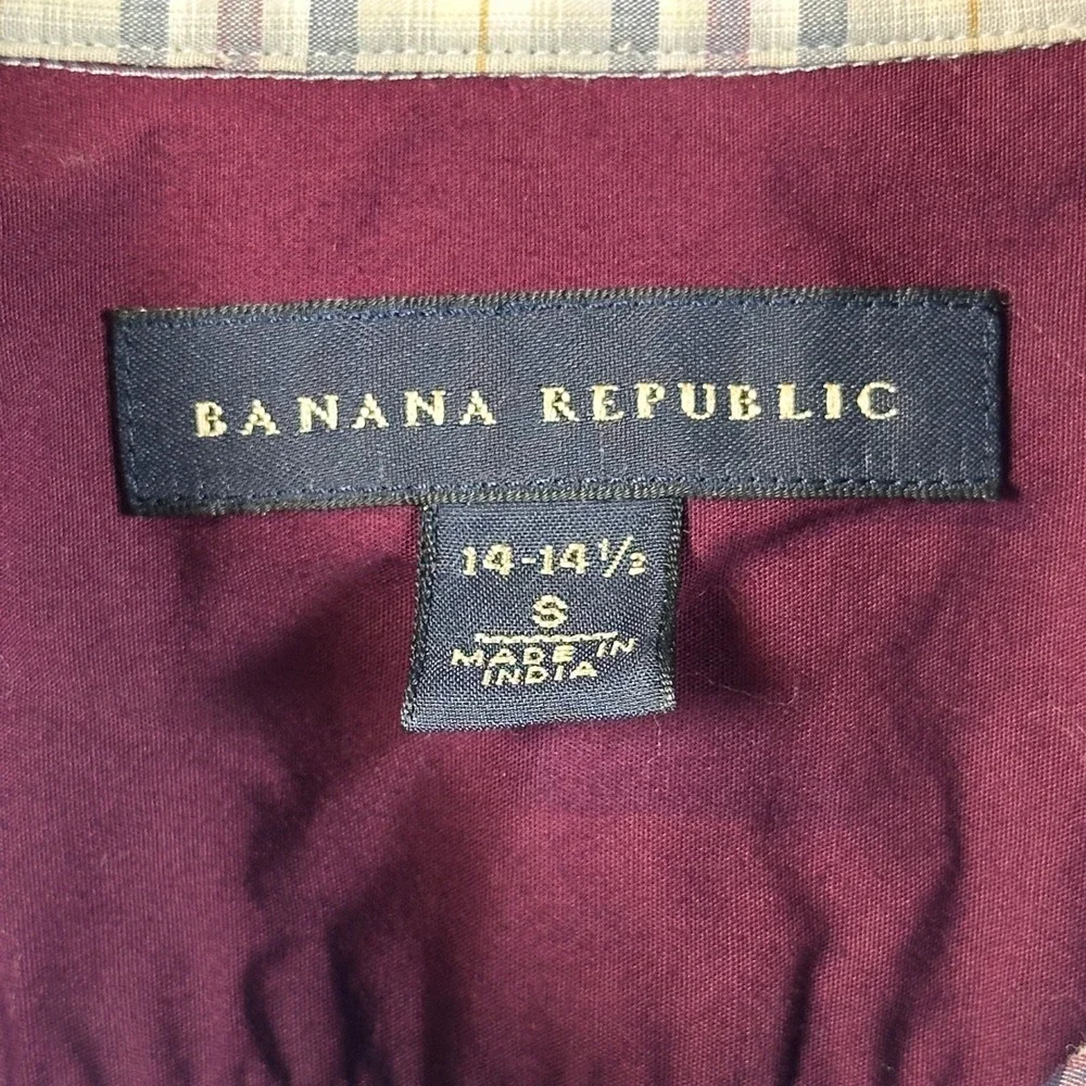 Banana Republic Mens Small Plaid Button Down Shirt Stretch Epaulets Burgundy S